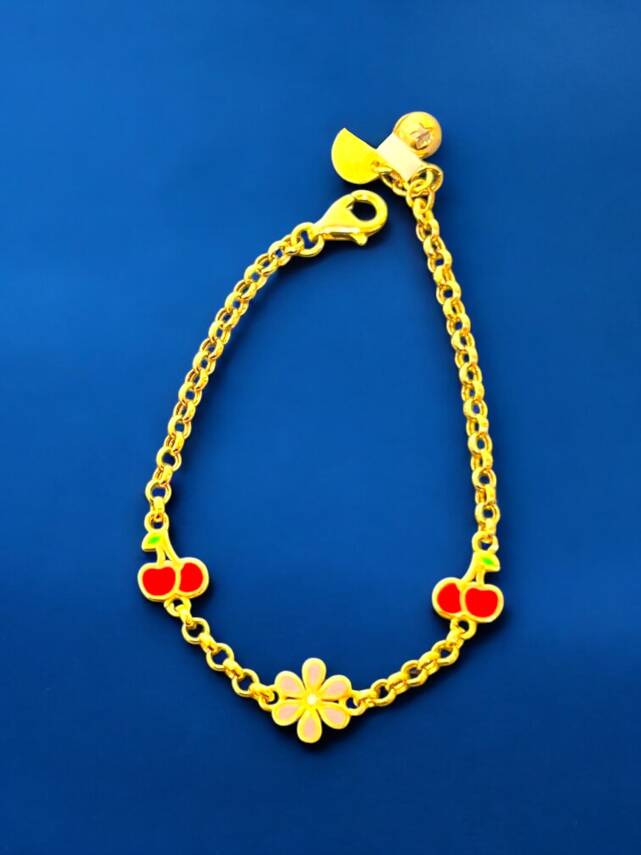 14 Ayar Kiraz Ve Çiçek Modelli Altın Çocuk Künyesi - 4