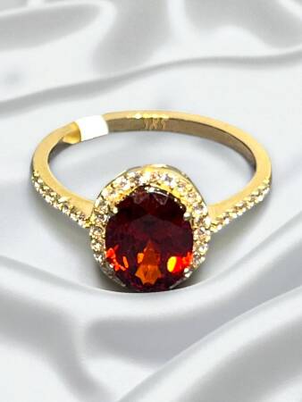 14 Ayar Kırmızı Opal Taşlı Altın Yüzük - 