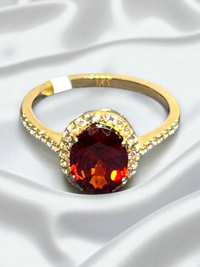 14 Ayar Kırmızı Opal Taşlı Altın Yüzük - 1