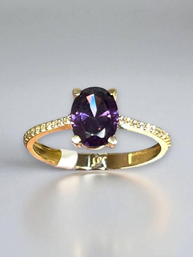 14 Ayar Mor Opal Taşlı Altın Yüzük - 3