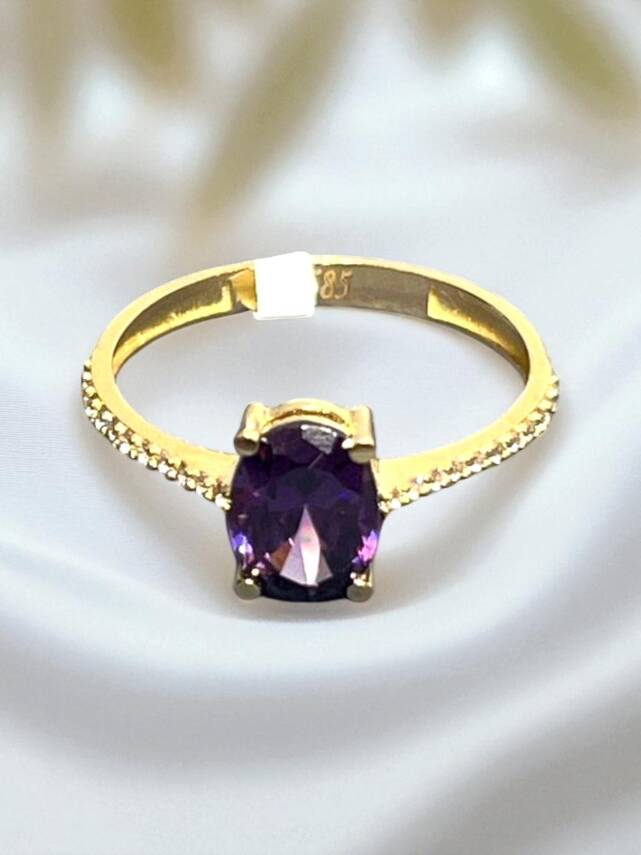 14 Ayar Mor Opal Taşlı Altın Yüzük - 1