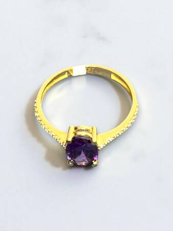 14 Ayar Mor Opal Taşlı Altın Yüzük - 5