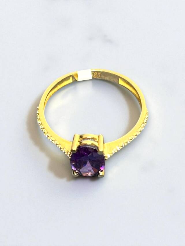 14 Ayar Mor Opal Taşlı Altın Yüzük - 5