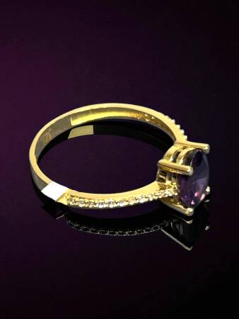 14 Ayar Mor Opal Taşlı Altın Yüzük - 4