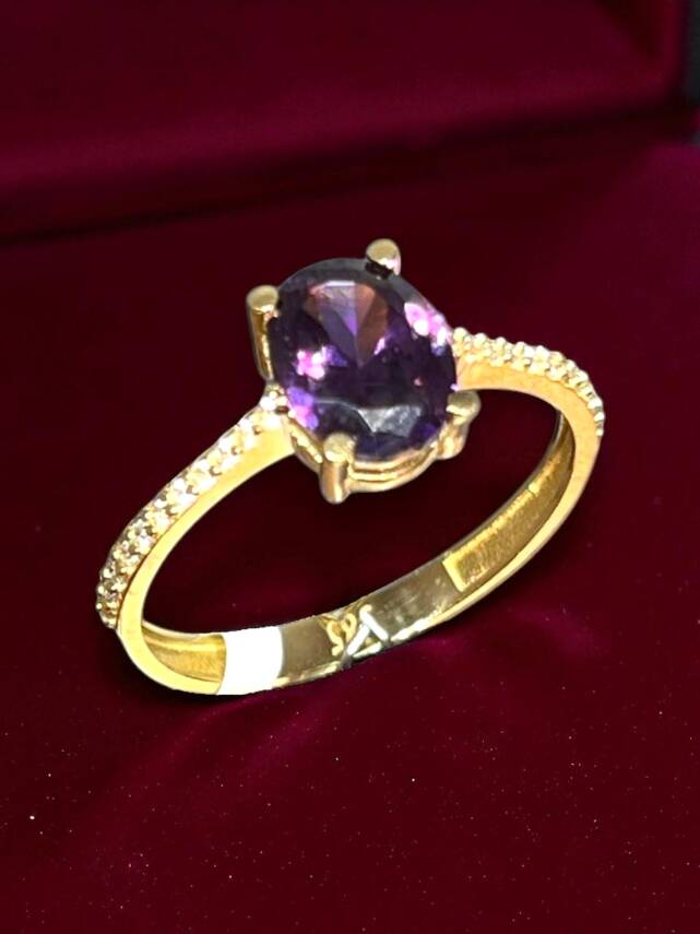 14 Ayar Mor Opal Taşlı Altın Yüzük - 2