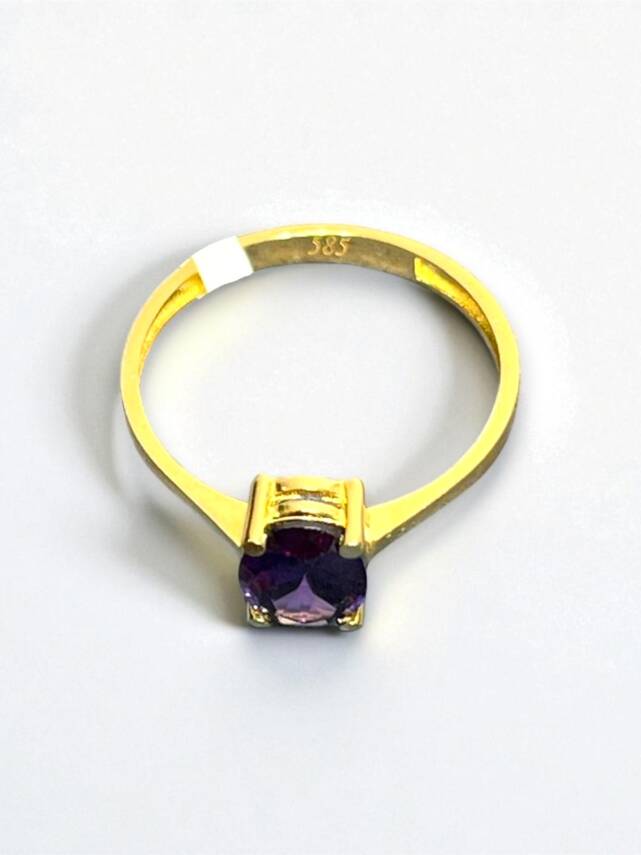 14 Ayar Mor Opal Taşlı Altın Yüzük - 5