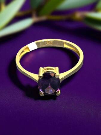 14 Ayar Mor Opal Taşlı Altın Yüzük - 