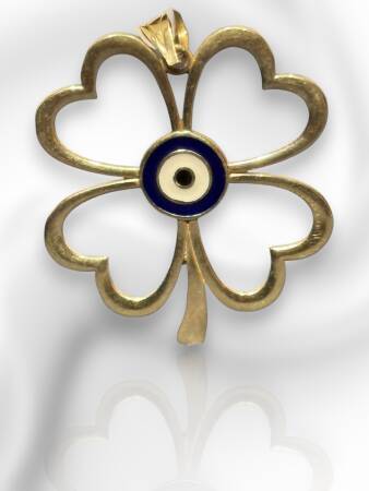 14 Ayar Nazar Boncuğu Figürlü Yonca Kolye Ucu - 2