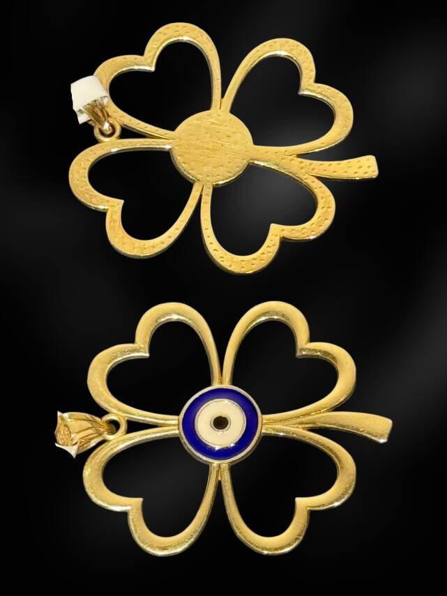 14 Ayar Nazar Boncuğu Figürlü Yonca Kolye Ucu - 1