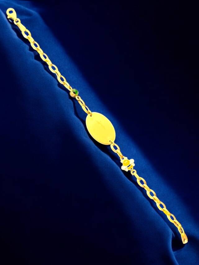 14 Ayar Nazar Boncuklu ve Arı Figürlü Altın Çocuk Künyesi - 4