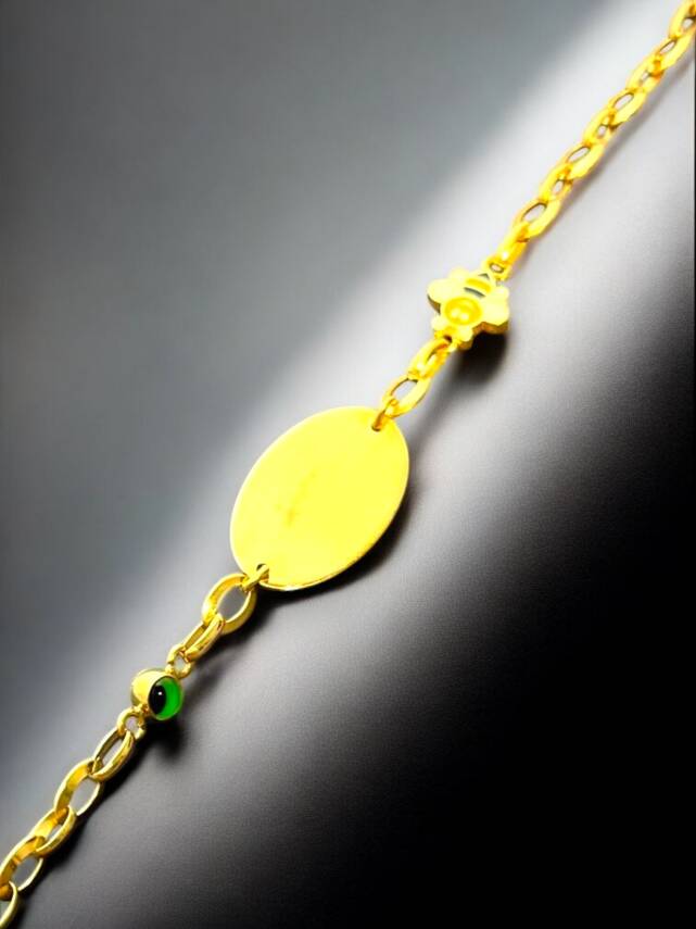 14 Ayar Nazar Boncuklu ve Arı Figürlü Altın Çocuk Künyesi - 1