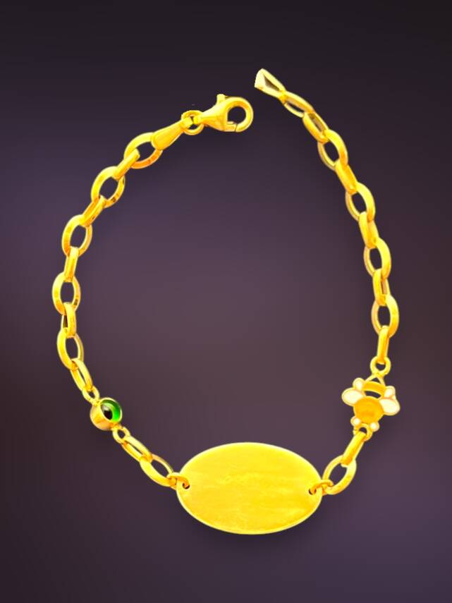 14 Ayar Nazar Boncuklu ve Arı Figürlü Altın Çocuk Künyesi - 2