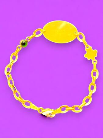 14 Ayar Nazar Boncuklu ve Arı Figürlü Altın Çocuk Künyesi - 5