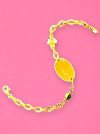 14 Ayar Nazar Boncuklu ve Arı Figürlü Altın Çocuk Künyesi - 3