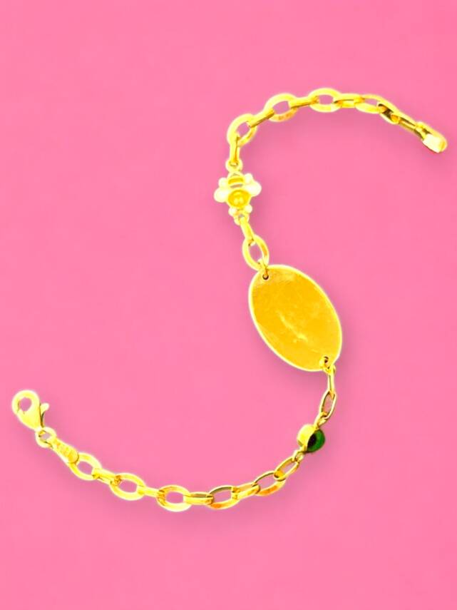 14 Ayar Nazar Boncuklu ve Arı Figürlü Altın Çocuk Künyesi - 3