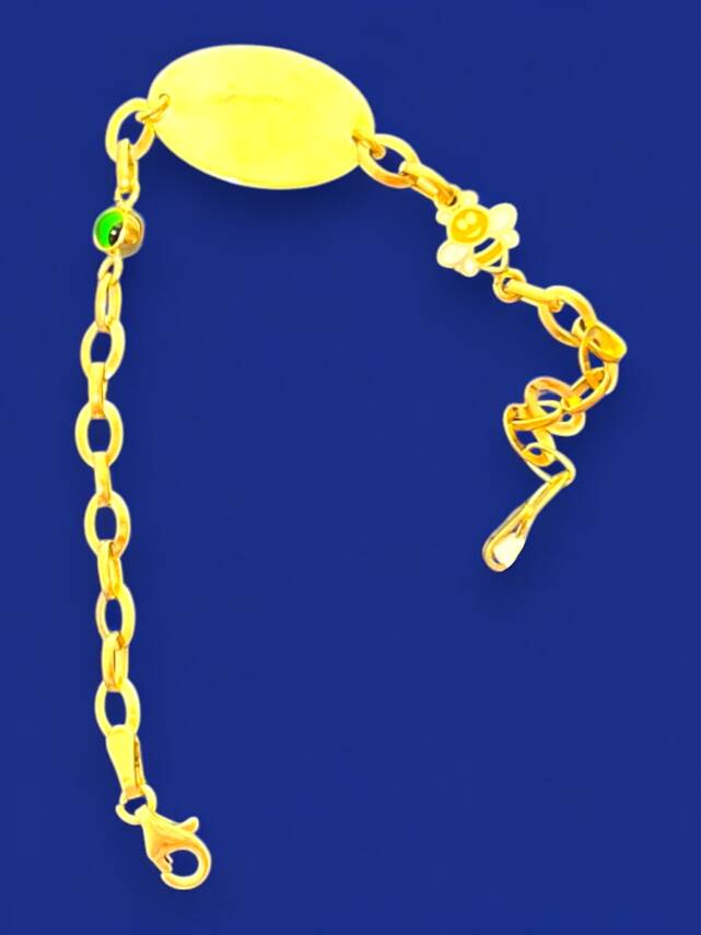 14 Ayar Nazar Boncuklu ve Arı Figürlü Altın Çocuk Künyesi - 7