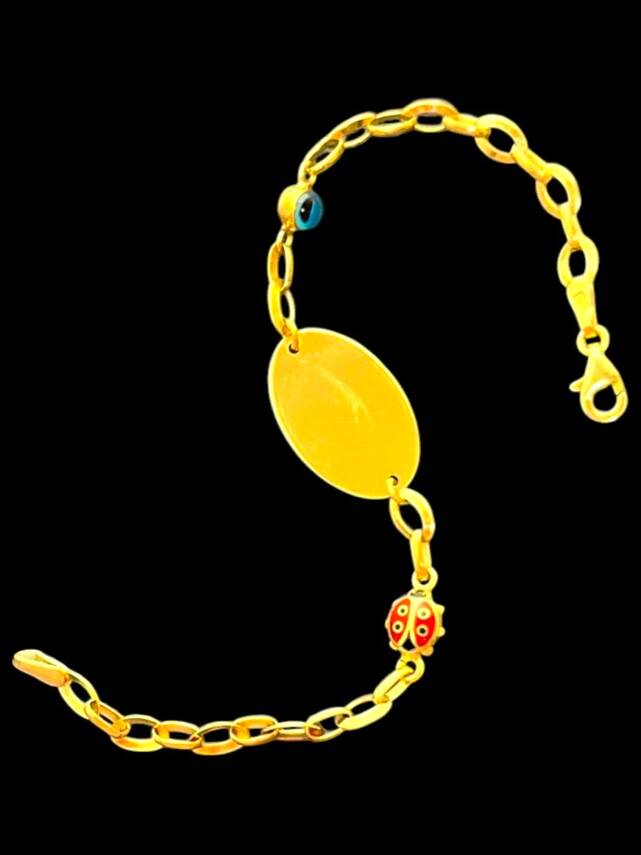 14 Ayar Nazar Boncuklu ve Uğur Böcekli Altın Çocuk Künyesi - 3