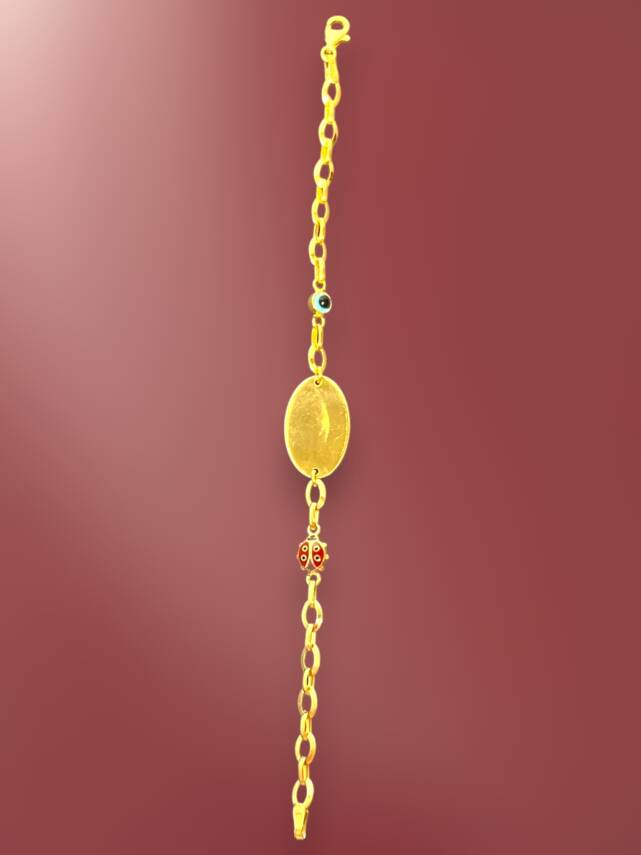 14 Ayar Nazar Boncuklu ve Uğur Böcekli Altın Çocuk Künyesi - 5