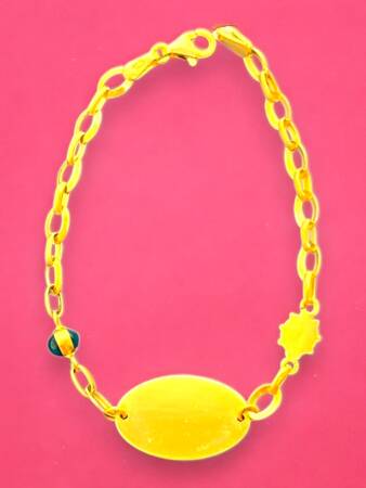 14 Ayar Nazar Boncuklu ve Uğur Böcekli Altın Çocuk Künyesi - 2