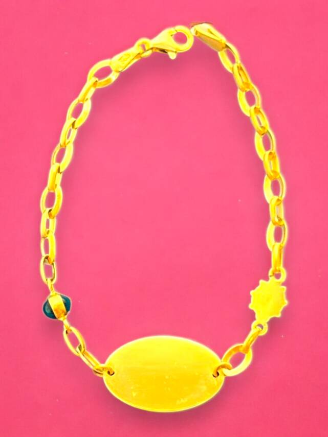 14 Ayar Nazar Boncuklu ve Uğur Böcekli Altın Çocuk Künyesi - 2