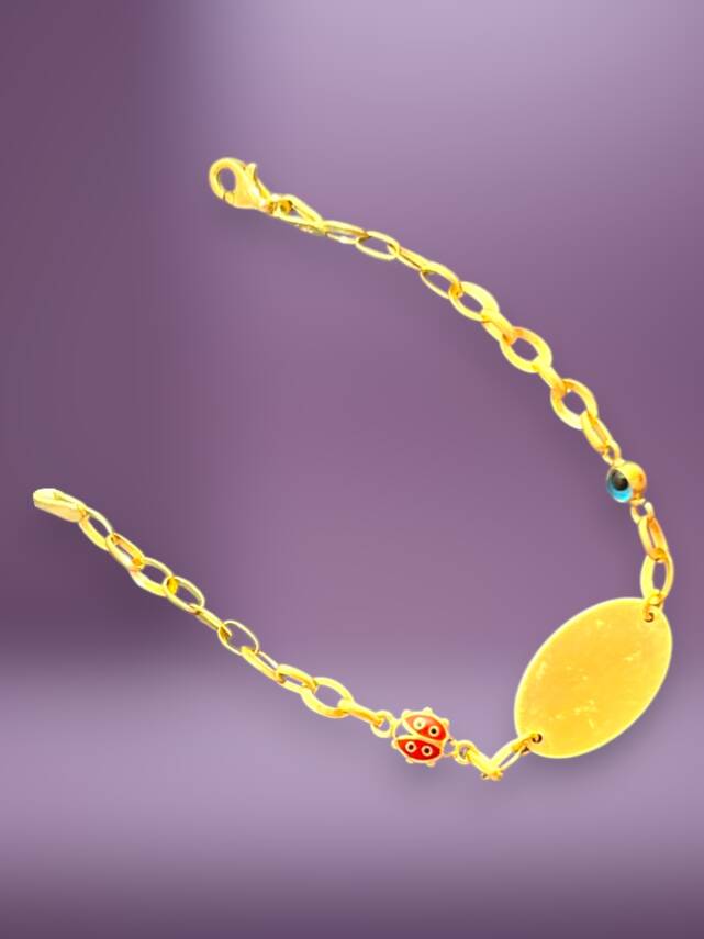 14 Ayar Nazar Boncuklu ve Uğur Böcekli Altın Çocuk Künyesi - 7