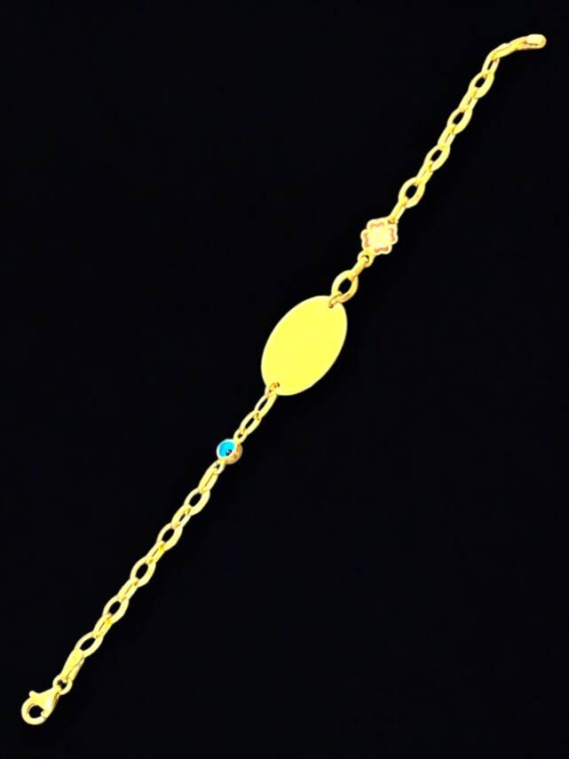 14 Ayar Nazar Boncuklu ve Yoncalı Altın Çocuk Künyesi - 6