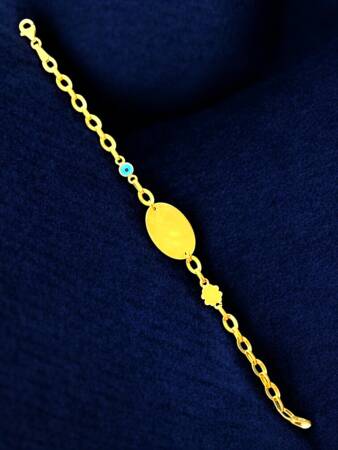 14 Ayar Nazar Boncuklu ve Yoncalı Altın Çocuk Künyesi - 2