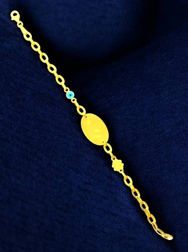 14 Ayar Nazar Boncuklu ve Yoncalı Altın Çocuk Künyesi - 2