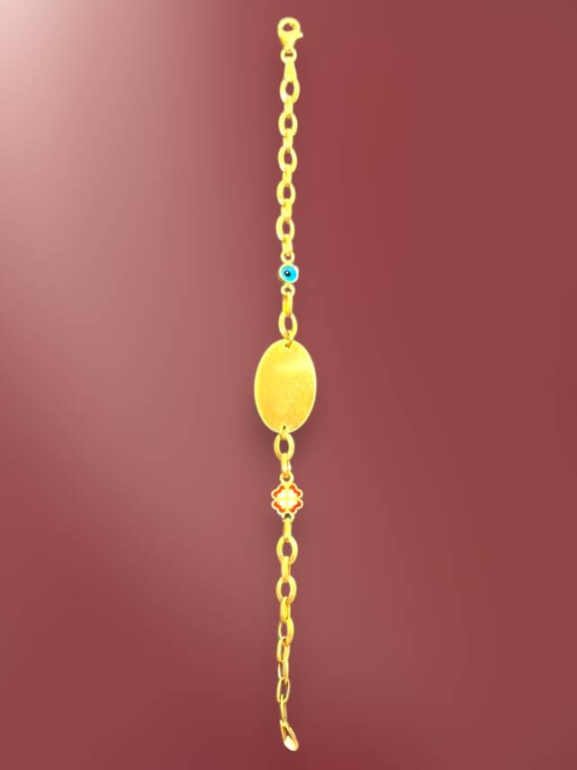 14 Ayar Nazar Boncuklu ve Yoncalı Altın Çocuk Künyesi - 4