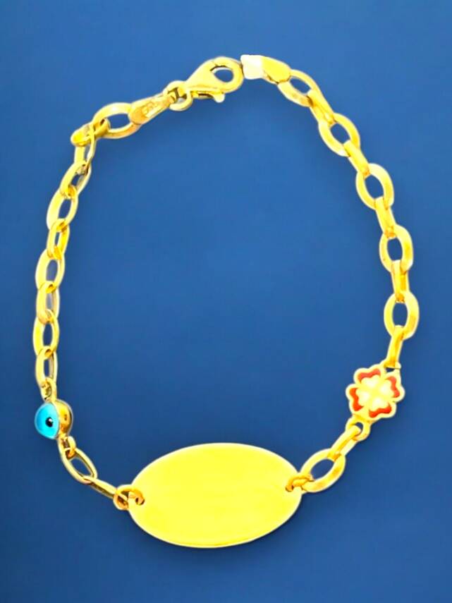 14 Ayar Nazar Boncuklu ve Yoncalı Altın Çocuk Künyesi - 3