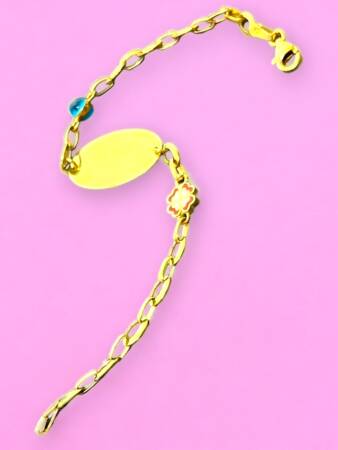 14 Ayar Nazar Boncuklu ve Yoncalı Altın Çocuk Künyesi - 5