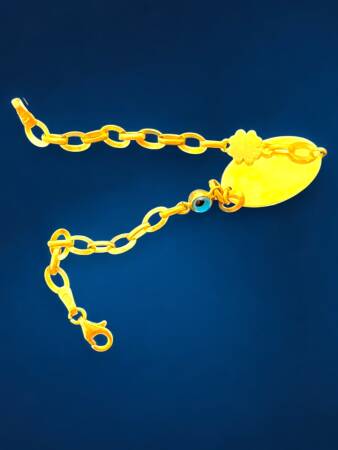 14 Ayar Nazar Boncuklu ve Yoncalı Altın Çocuk Künyesi - 3