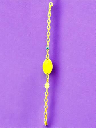 14 Ayar Nazar Boncuklu ve Yoncalı Altın Çocuk Künyesi - 6