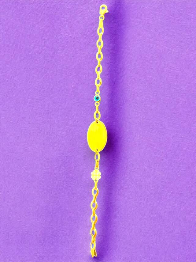 14 Ayar Nazar Boncuklu ve Yoncalı Altın Çocuk Künyesi - 6