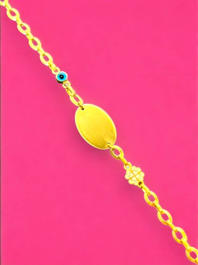 14 Ayar Nazar Boncuklu ve Yoncalı Altın Çocuk Künyesi - 1