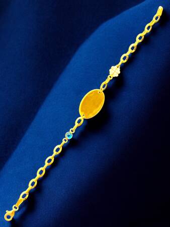 14 Ayar Nazar Boncuklu ve Yoncalı Altın Çocuk Künyesi - 5