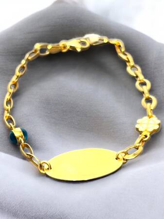 14 Ayar Nazar Boncuklu ve Yoncalı Altın Çocuk Künyesi - 2