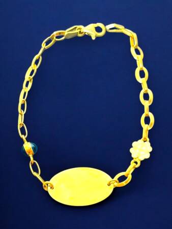 14 Ayar Nazar Boncuklu ve Yoncalı Altın Çocuk Künyesi - 8