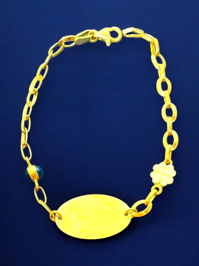 14 Ayar Nazar Boncuklu ve Yoncalı Altın Çocuk Künyesi - 8