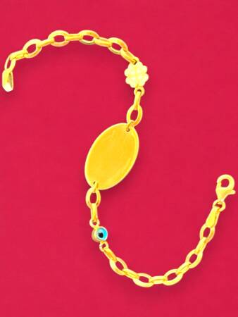 14 Ayar Nazar Boncuklu ve Yoncalı Altın Çocuk Künyesi - 4