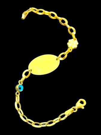 14 Ayar Nazar Boncuklu ve Yoncalı Altın Çocuk Künyesi - 7