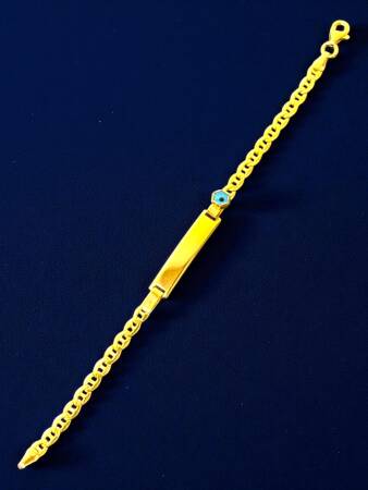 14 Ayar Nazar Boncuklu Plaka Altın Çocuk Künyesi - 