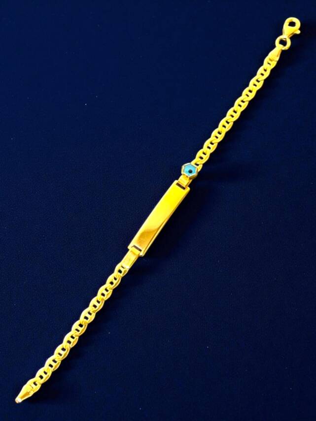 14 Ayar Nazar Boncuklu Plaka Altın Çocuk Künyesi - 1