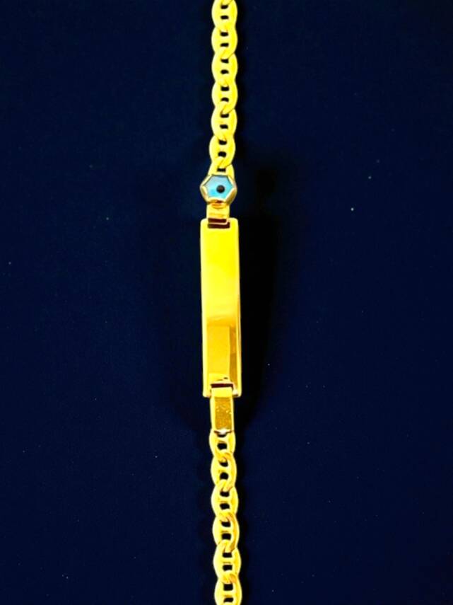 14 Ayar Nazar Boncuklu Plaka Altın Çocuk Künyesi - 7