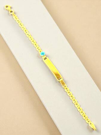 14 Ayar Nazar Boncuklu Plaka Altın Çocuk Künyesi - 4