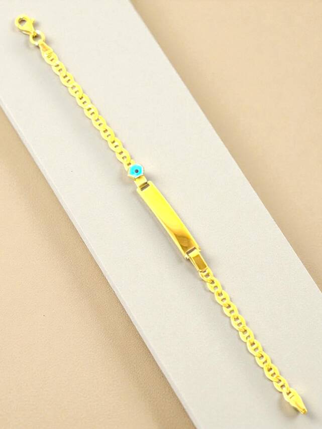 14 Ayar Nazar Boncuklu Plaka Altın Çocuk Künyesi - 4