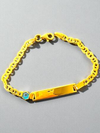 14 Ayar Nazar Boncuklu Plaka Altın Çocuk Künyesi - 2