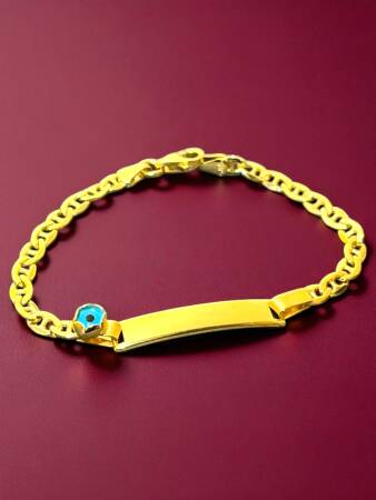 14 Ayar Nazar Boncuklu Plaka Altın Çocuk Künyesi - 5