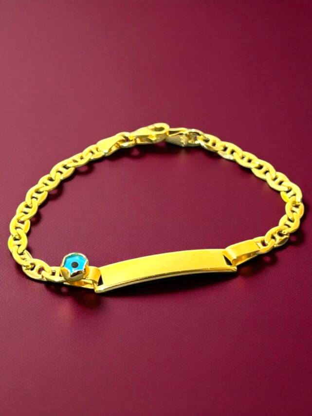 14 Ayar Nazar Boncuklu Plaka Altın Çocuk Künyesi - 5