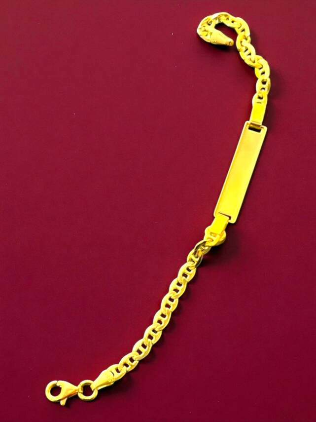 14 Ayar Nazar Boncuklu Plaka Altın Çocuk Künyesi - 3